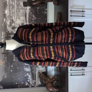 VGT 90s Bean Pole Woman's Multi-colored Striped Hooded Zippered Sweater.